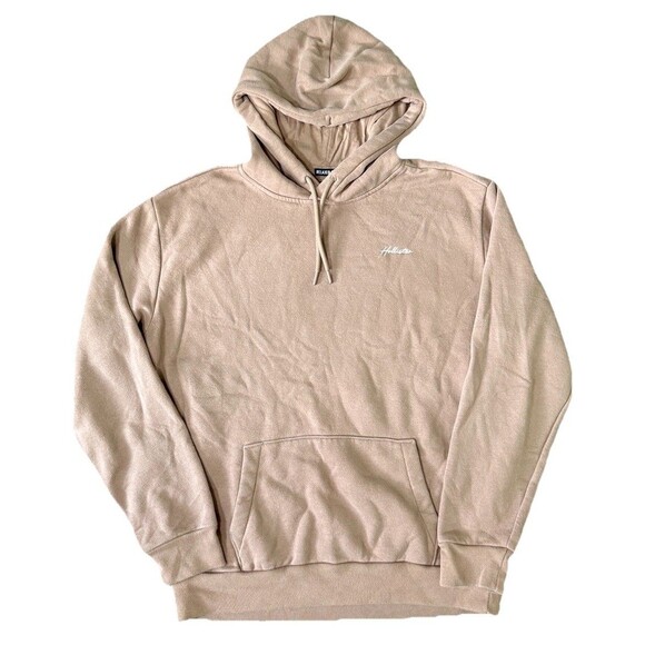 Hollister Mens Brown Logo Hoodie Sweatshirt Streetwear Minimal Casual Everyday M - Picture 1 of 6